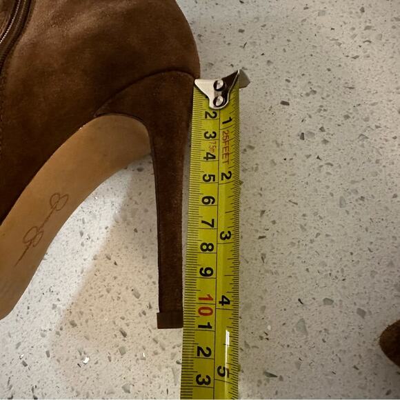 Jessica Simpson Fringe Brown Suede Pointed Toe Heeled Ankle Booties Boots 9M/40 - Picture 12 of 14